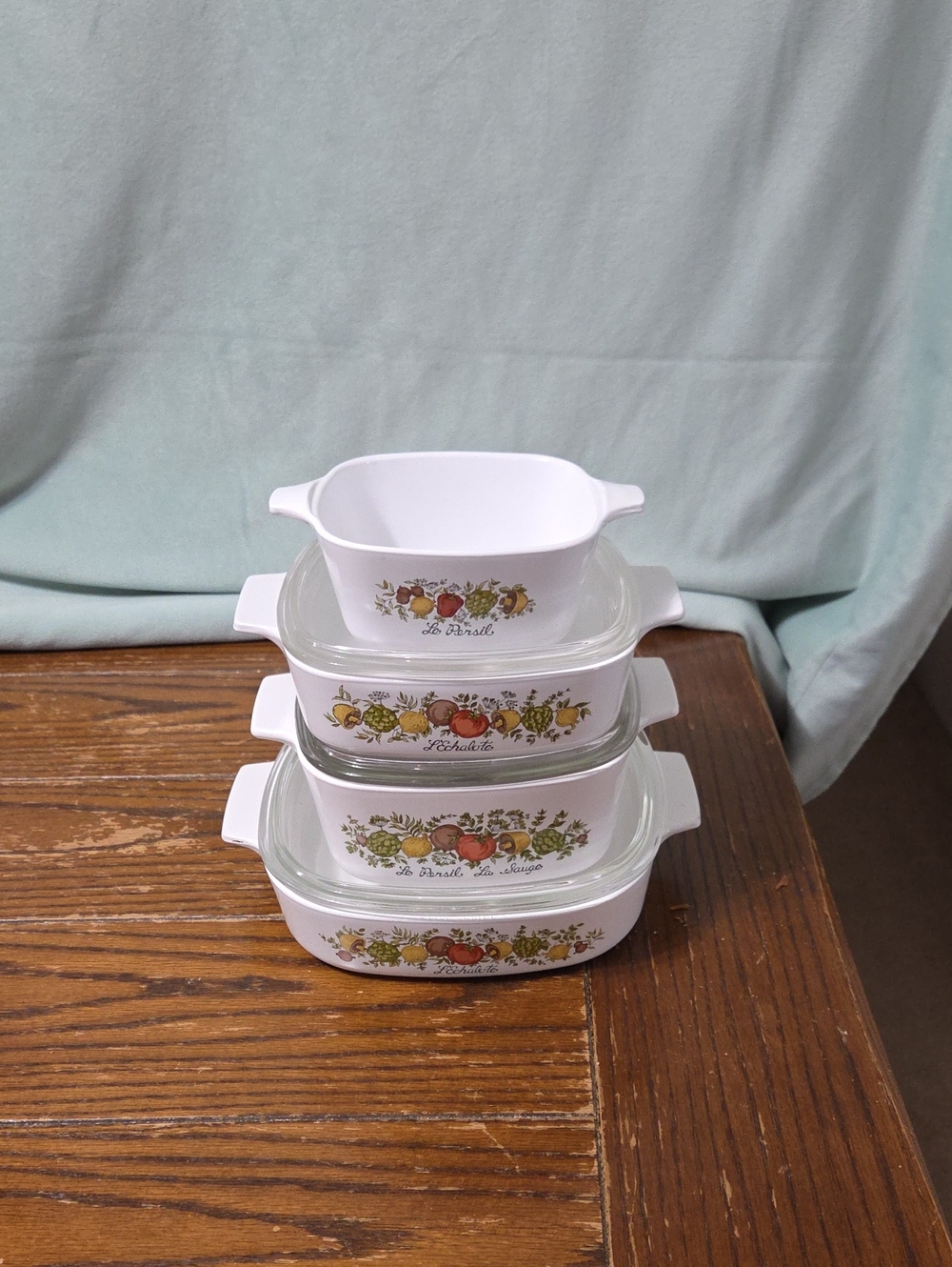 Corningware White Floral Fruit Print Stacking Casserole Dish 7 Piece Set